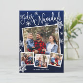 Feliz Navidad Snowflake Rustic 4 Kerstfoto's Kaart (Staand voorkant)