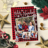 Feliz Navidad Snowflake Rustic 4 Kerstfoto's Kaart