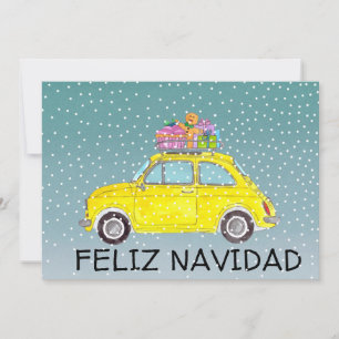 Feliz Navidad Spaans Kerst geel Fiat 500 Feestdagenkaart