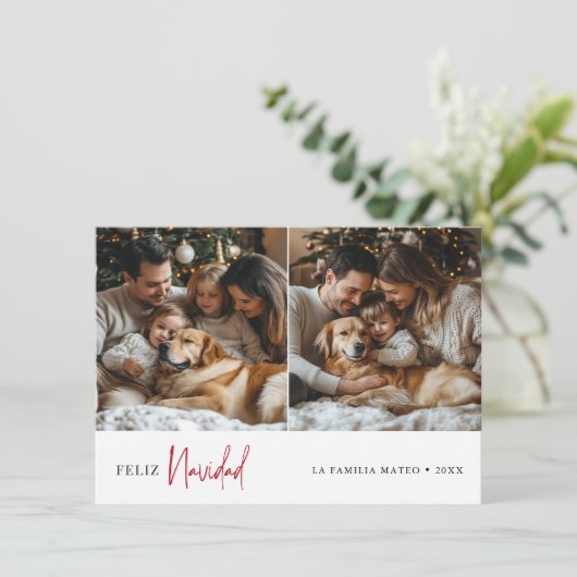Feliz Navidad Spaanse groene kerstfoto Feestdagenkaart (Staand voorkant)
