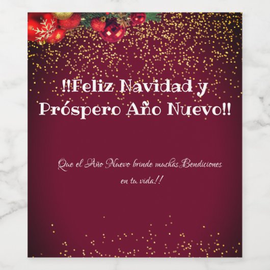 Feliz Navidad Spaanse kerstgroeten Wijn Etiket (Enkel label)
