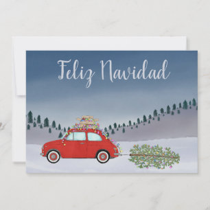 Feliz Navidad Spaanse Kerstmis Rode Fiat 500 Feestdagenkaart