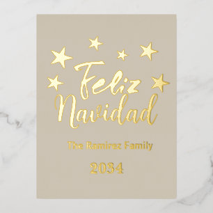 Feliz Navidad Spaanse moderne kerstfamilie Folie Feestdagen Briefkaart