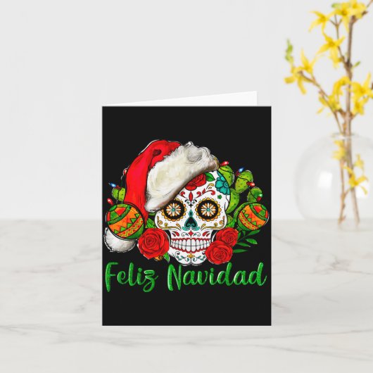 Feliz Navidad Sugar Skull Mexican Christmas Kaart (Gele Bloem)