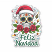 Feliz Navidad Sugar Skull Mexican Christmas T-Shir Sticker (Voorkant)