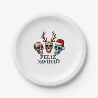 Feliz Navidad Sugar Skulls Reindeer Santa Mexican  Papieren Bordje