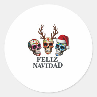 Feliz Navidad Sugar Skulls Reindeer Santa Mexican  Ronde Sticker