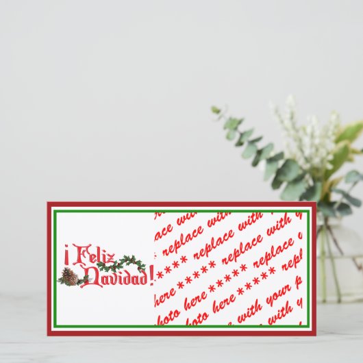 Feliz Navidad-tekstontwerp met pinnen Feestdagenkaart (Staand voorkant)