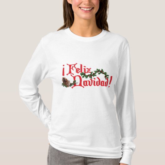 Feliz Navidad-tekstontwerp met pinnen T-shirt (Voorkant)