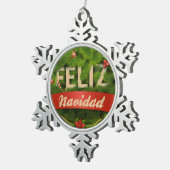 Feliz Navidad Tin Sneeuwvlok Ornament (Rechts)