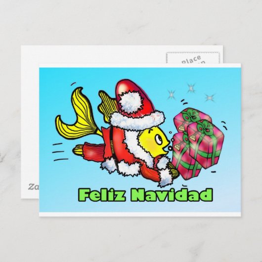 Feliz Navidad, Vrolijk kerstfeest in het Spaans gr Feestdagenkaart (Voorkant / Achterkant)