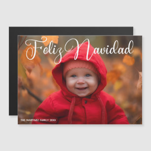 Feliz Navidad White Script Kerstmagneet Kaart