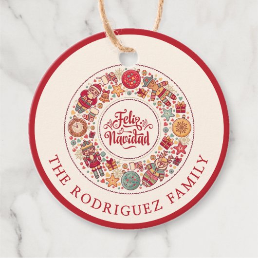 Feliz Navidad Wreath Bedankjes Labels (Voorkant)
