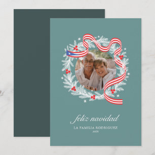 Feliz Navidad Wreath Photo Flat Holiday Card Feestdagenkaart