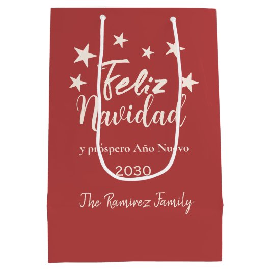 Feliz Navidad y próspero Año Nuevo Holiday Medium Cadeauzakje (Achterkant)