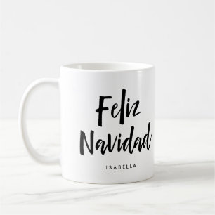 Feliz Navidad Zwart en wit handgeschreven script Koffiemok