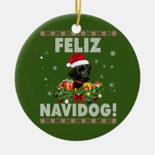 Feliz Navidog Black Labrador Dog Ugly Sweater Keramisch Ornament (Voorkant)