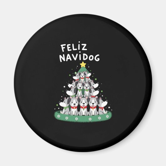 Feliz Navidog Christmas Dog T-Shirt, Funny Cute Xm Magneet (Voorkant)