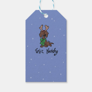 Feliz Navidog Dachshund Rendier Schattig Blauw Vak Cadeaulabel