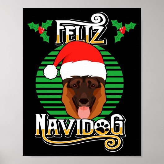 Feliz Navidog German Shepherd Dog Holiday Merry Ch Poster (Voorkant)