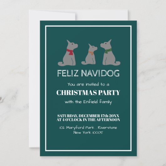 Feliz Navidog, Invitation de Noël de style espagno (Devant)