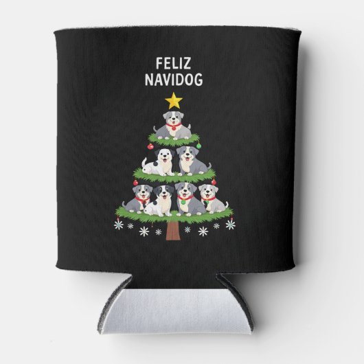 Feliz Navidog Kerst Dog T-Shirt, Grappige Mooie Xm Blikjeskoeler (Voorkant)
