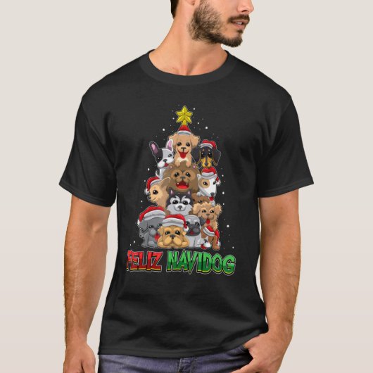 Feliz Navidog Kersthond Funny Cute Xmas boom T-shirt (Voorkant)