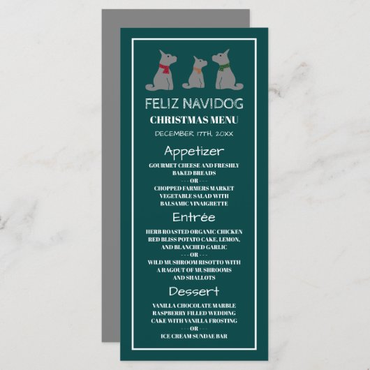 Feliz Navidog, Menu de Noël de style espagnol (Devant / Derrière)