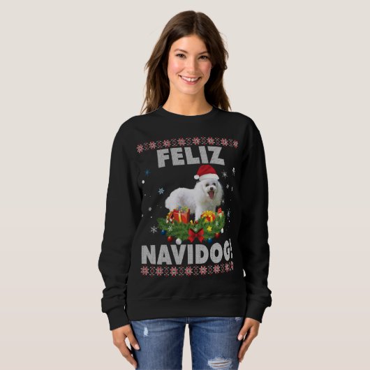Feliz Navidog Poodle Chien moche Sweat Noël Sa (Devant entier)