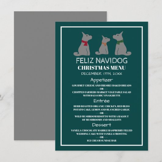 Feliz Navidog, Spaanse stijl Kerstmenu Kaart (Voorkant / Achterkant)