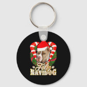 Feliz Navidog Tbull With Santa Claus Hat Ttie Chri Sleutelhanger (Voorkant)