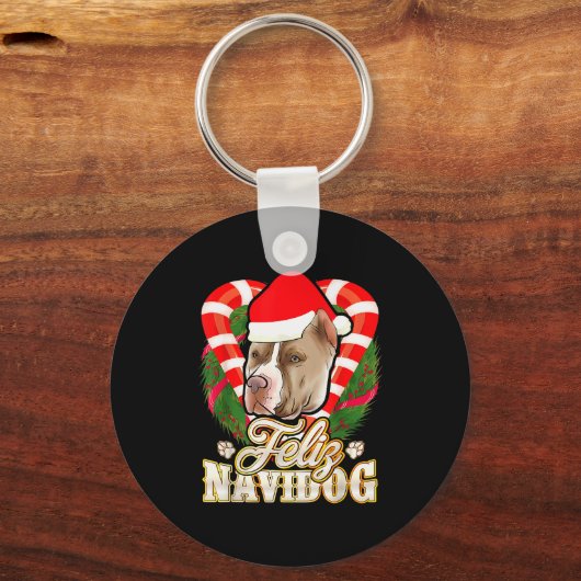 Feliz Navidog Tbull With Santa Claus Hat Ttie Chri Sleutelhanger (Voorkant)