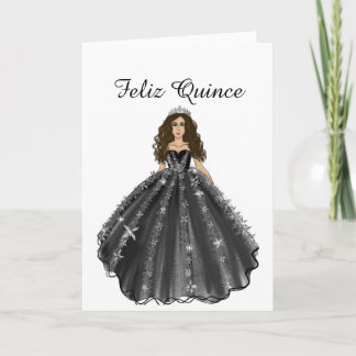 Feliz Quince Black Quinceañera Birthday Card  Kaart