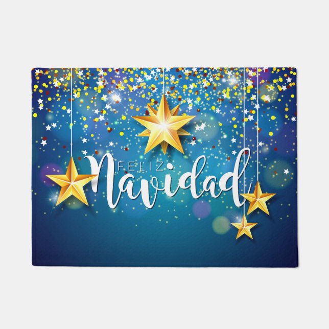 Felize Navidad Gold Stars Kerstmis Deurmat (Voorkant)