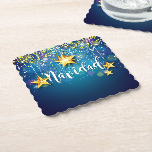 Felize Navidad Gold Stars Kerstmis Kartonnen Onderzetters (Gebogen)