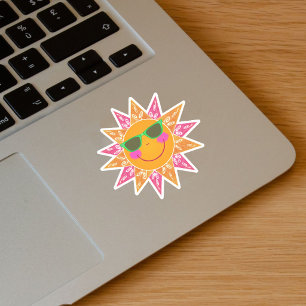 Felle Abstracte Zon Roze Oranje Stralen Zonnebril Sticker