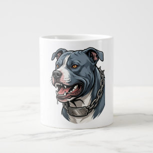Felle blauwgrijze pitbull met stalen halsband met extra grote beker
