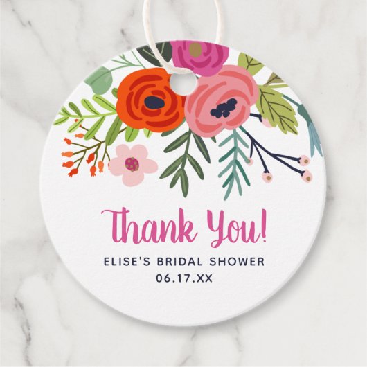 Felle bloemige bedankje bruidsdouche bedankjes labels (Voorkant)