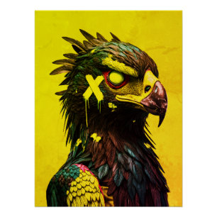 Felle Cyber Eagle met Neon Accenten Contemporary Perfect Poster