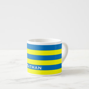 Felle geel en blauwe strepen gepersonaliseerd espresso kop