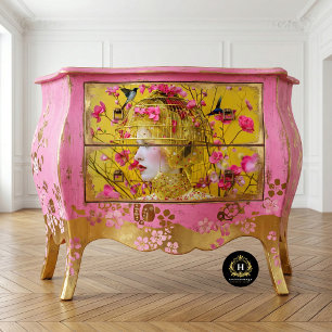 Felle Geel Roze Bloemstuk Vogelkooi Hoed Decoupage Tissuepapier