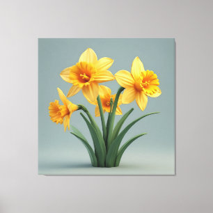Felle Gele Narcissen Boeket Met Groene Bladeren Canvas Afdruk