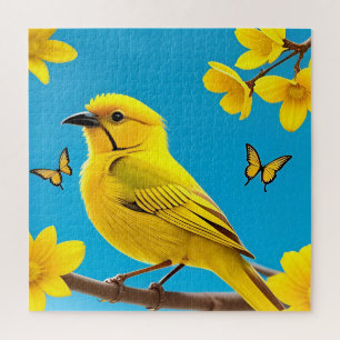 Felle Gele Zangvogel op een Tak Legpuzzel