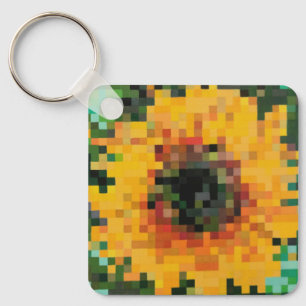 Felle gele zonnebloem in pixel art sleutelhanger