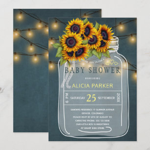 Felle gele zonnebloemen metson jar baby shower kaart