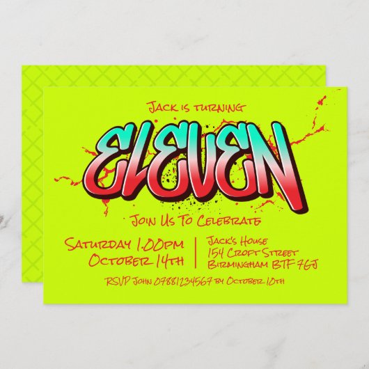 Felle Graffiti Elf Uitnodiging (Voorkant / Achterkant)