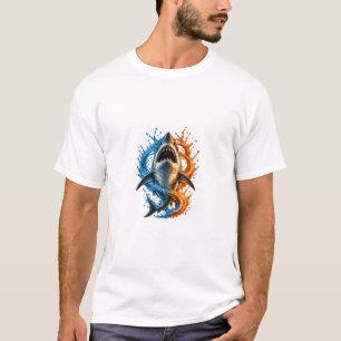 Felle Haaienspats Design – Blauwe & Oranje Oceaan  T-shirt