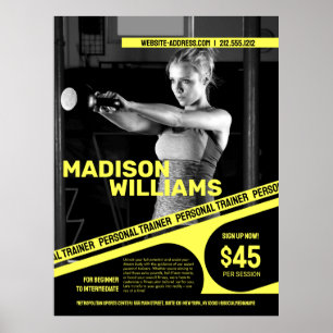 Felle heldergele foto van personal trainer poster