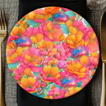 Felle hete roze oranje bloemendisco bal verjaardag