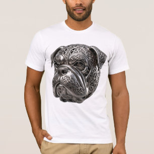 Felle Keltische Zilveren Bulldog Krijger Knoop Tot T-shirt